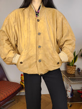 Load image into Gallery viewer, Vintage Burberry leather bomber jacket designer beige brown coat novacheck women men M-L