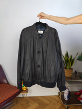 Load image into Gallery viewer, Vintage 100% leather bomber jacket black coat Christ unisex women men XL-XXL