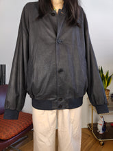 Load image into Gallery viewer, Vintage 100% leather bomber jacket black coat Christ unisex women men XL-XXL