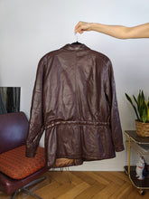 Load image into Gallery viewer, Vintage 100% leather coat jacket brown burgundy red padded women S-M
