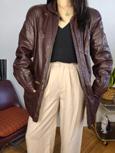 Load image into Gallery viewer, Vintage 100% leather coat jacket brown burgundy red padded women S-M