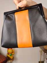 Load image into Gallery viewer, Vintage coin purse grandma bag black orange faux leather