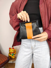 Load image into Gallery viewer, Vintage coin purse grandma bag black orange faux leather