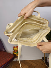 Load image into Gallery viewer, Vintage leather bag beige off white brown shoulder shopper tote bag M.C.