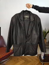 Load image into Gallery viewer, Vintage leather jacket L | blazer black coat pattern women unisex men
