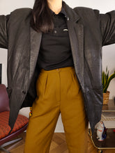 Load image into Gallery viewer, Vintage leather jacket L | blazer black coat pattern women unisex men