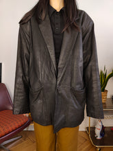 Load image into Gallery viewer, Vintage leather jacket L | blazer black coat pattern women unisex men