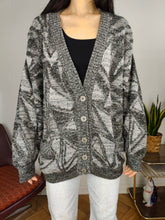 Load image into Gallery viewer, Vintage wool cardigan L XL | grey pattern knit knitted jacket women unisex men