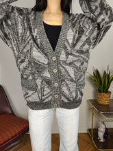 Load image into Gallery viewer, Vintage wool cardigan L XL | grey pattern knit knitted jacket women unisex men