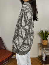 Load image into Gallery viewer, Vintage wool cardigan L XL | grey pattern knit knitted jacket women unisex men