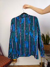 Load image into Gallery viewer, Vintage blouse shirt M | Renato Balestra designer blue stripe shiny print pattern women