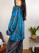 Load image into Gallery viewer, Vintage blouse shirt M | Renato Balestra designer blue stripe shiny print pattern women