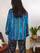 Load image into Gallery viewer, Vintage blouse shirt M | Renato Balestra designer blue stripe shiny print pattern women