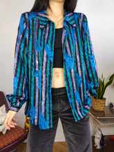 Load image into Gallery viewer, Vintage blouse shirt M | Renato Balestra designer blue stripe shiny print pattern women