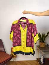 Load image into Gallery viewer, Vintage blouse shirt M L | baroque burgundy red yellow print pattern women unisex men