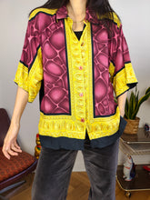 Load image into Gallery viewer, Vintage blouse shirt M L | baroque burgundy red yellow print pattern women unisex men