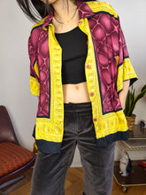 Load image into Gallery viewer, Vintage blouse shirt M L | baroque burgundy red yellow print pattern women unisex men