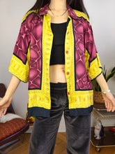 Load image into Gallery viewer, Vintage blouse shirt M L | baroque burgundy red yellow print pattern women unisex men