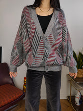 Load image into Gallery viewer, Vintage wool cardigan M L | Guy Laroche grey knit knitted sweater pattern women unisex men