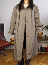 Load image into Gallery viewer, Vintage trench coat L | faux fur maxi padded collar brown lined women unisex men