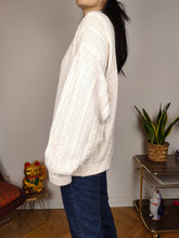 Load image into Gallery viewer, Vintage cotton cardigan M L | white college cable knit knitted jacket women