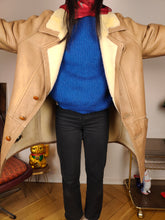 Load image into Gallery viewer, Vintage shearling coat L XL | beige brown lambskin sheepskin leather sherpa midi long jacket women unisex men