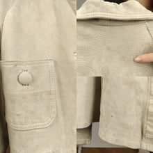 Load image into Gallery viewer, Vintage real suede leather trench coat off white cream beige jacket women S