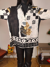 Load image into Gallery viewer, Vintage blouse shirt L | black white print pattern sheer long sleeve women