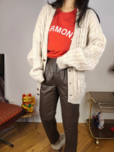 Load image into Gallery viewer, Vintage alpaca wool cardigan L XL | beige off white cable knit knitted sweater jacket women