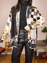 Load image into Gallery viewer, Vintage blouse shirt L | black white print pattern sheer long sleeve women