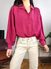 Load image into Gallery viewer, Vintage silk shirt blouse M-L | pink long sleeve button up plain Fabiani women