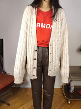 Load image into Gallery viewer, Vintage alpaca wool cardigan L XL | beige off white cable knit knitted sweater jacket women