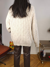 Load image into Gallery viewer, Vintage alpaca wool cardigan L XL | beige off white cable knit knitted sweater jacket women