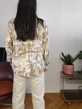 Load image into Gallery viewer, Vintage viscose blouse shirt M-L | white beige print pattern long sleeve Top Fashion women