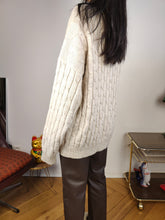 Load image into Gallery viewer, Vintage alpaca wool cardigan L XL | beige off white cable knit knitted sweater jacket women