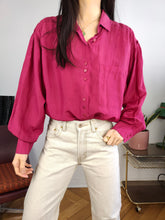 Load image into Gallery viewer, Vintage silk shirt blouse M-L | pink long sleeve button up plain Fabiani women