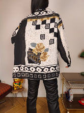 Load image into Gallery viewer, Vintage blouse shirt L | black white print pattern sheer long sleeve women