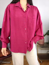 Load image into Gallery viewer, Vintage silk shirt blouse M-L | pink long sleeve button up plain Fabiani women