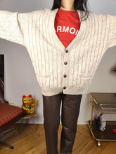 Load image into Gallery viewer, Vintage alpaca wool cardigan L XL | beige off white cable knit knitted sweater jacket women