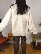 Load image into Gallery viewer, Vintage alpaca wool cardigan L XL | beige off white cable knit knitted sweater jacket women