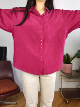 Load image into Gallery viewer, Vintage silk shirt blouse M-L | pink long sleeve button up plain Fabiani women