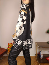 Load image into Gallery viewer, Vintage blouse shirt L | black white print pattern sheer long sleeve women