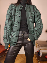 Load image into Gallery viewer, Vintage alpaca wool cardigan M | green check pattern knit knitted sweater jacket women