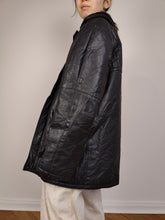 Load image into Gallery viewer, The Black Sherpa Collar Leather | Vintage real leather coat jacket black fluffy collar M-L