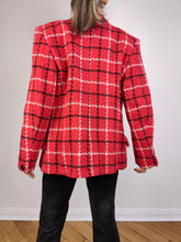 Load image into Gallery viewer, The Red Wool Plaid Blazer | Vintage wool blend jacket red black white tartan check checkered tweed look Italy S