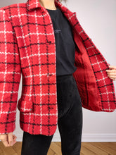 Load image into Gallery viewer, The Red Wool Plaid Blazer | Vintage wool blend jacket red black white tartan check checkered tweed look Italy S