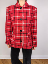 Load image into Gallery viewer, The Red Wool Plaid Blazer | Vintage wool blend jacket red black white tartan check checkered tweed look Italy S