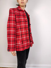 Load image into Gallery viewer, The Red Wool Plaid Blazer | Vintage wool blend jacket red black white tartan check checkered tweed look Italy S