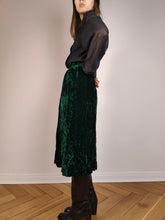 Load image into Gallery viewer, The Green Velvet Midi Skirt | Vintage dark green velvet velour skirt mid midi length XS