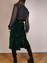 Load image into Gallery viewer, The Green Velvet Midi Skirt | Vintage dark green velvet velour skirt mid midi length XS